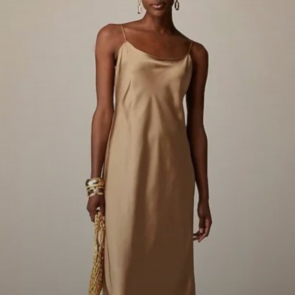 J. Crew Gwyneth Slip Dress Gold Luster Satin, size 8 NWT